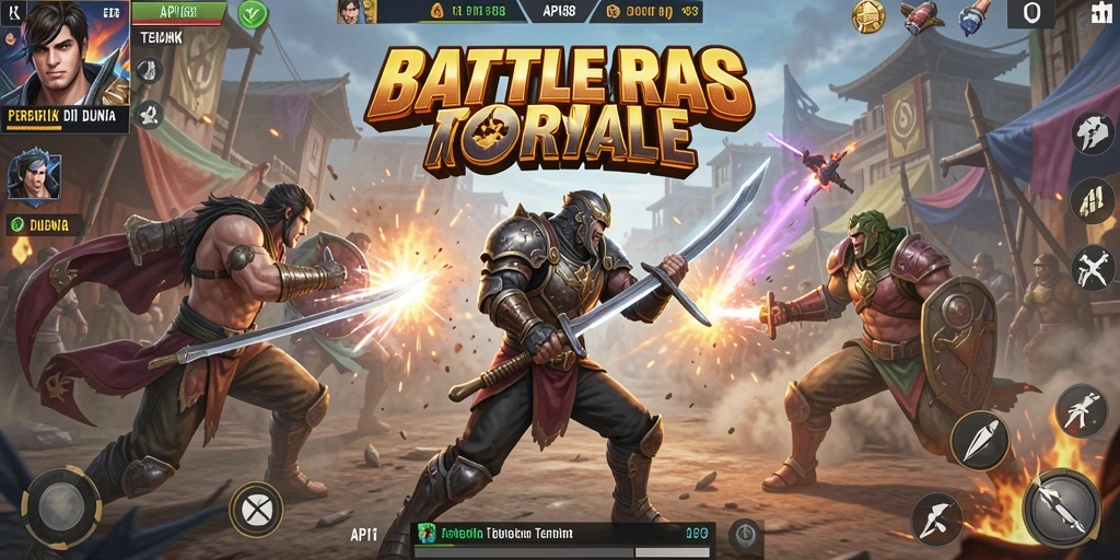 Screenshot utama menunjukkan aksi mendebarkan dalam gameplay Battle Royale.