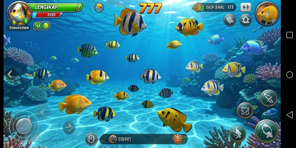 Tampilan gameplay seru saat menembak berbagai jenis ikan.