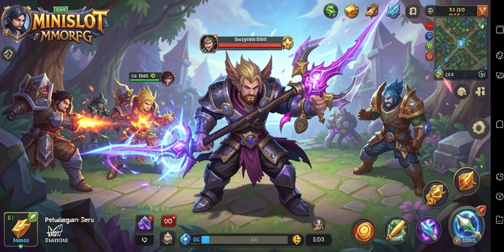 Gameplay MINISLOT yang menampilkan pemandangan dunia MMORPG yang menakjubkan.