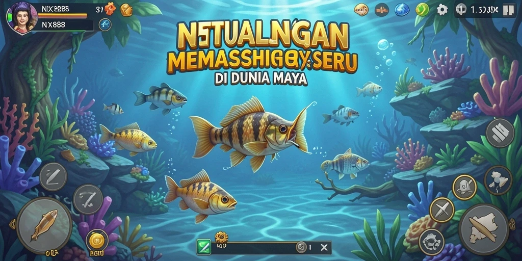Screenshot gameplay NX888 yang menunjukkan aksi memancing yang seru.