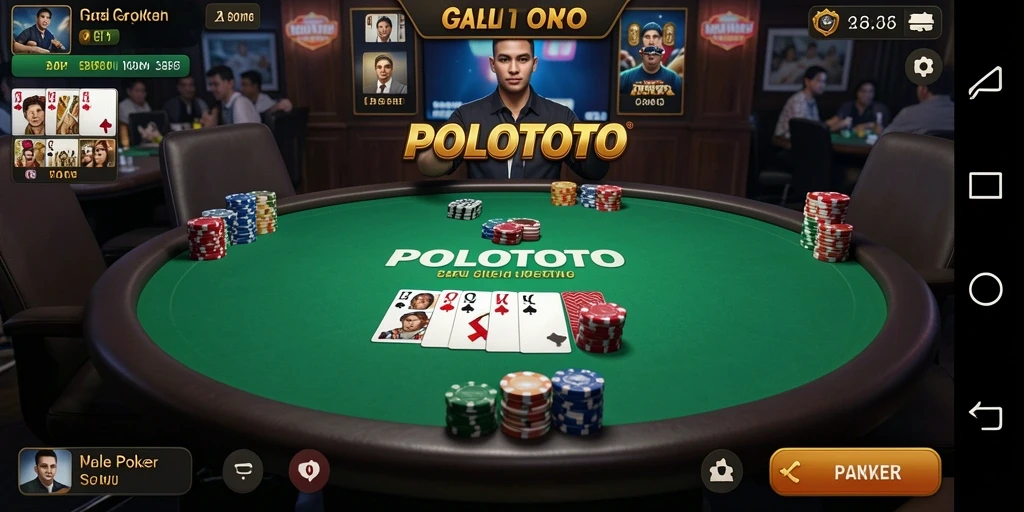 Screenshot utama POLOTOTO yang menunjukkan gameplay Poker yang seru.