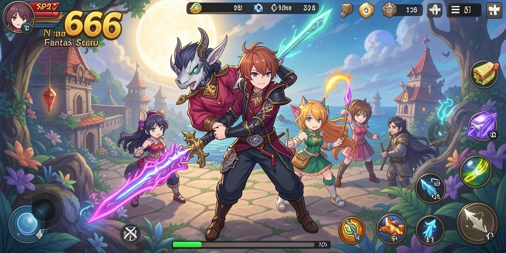 Screenshot gameplay SP666 yang menampilkan pertarungan seru dan karakter Anime.